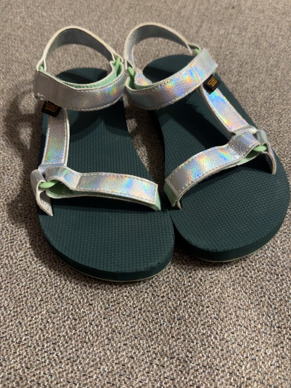 Teva Kids Iridescent Strap Sandals with Dark Green Footbed
